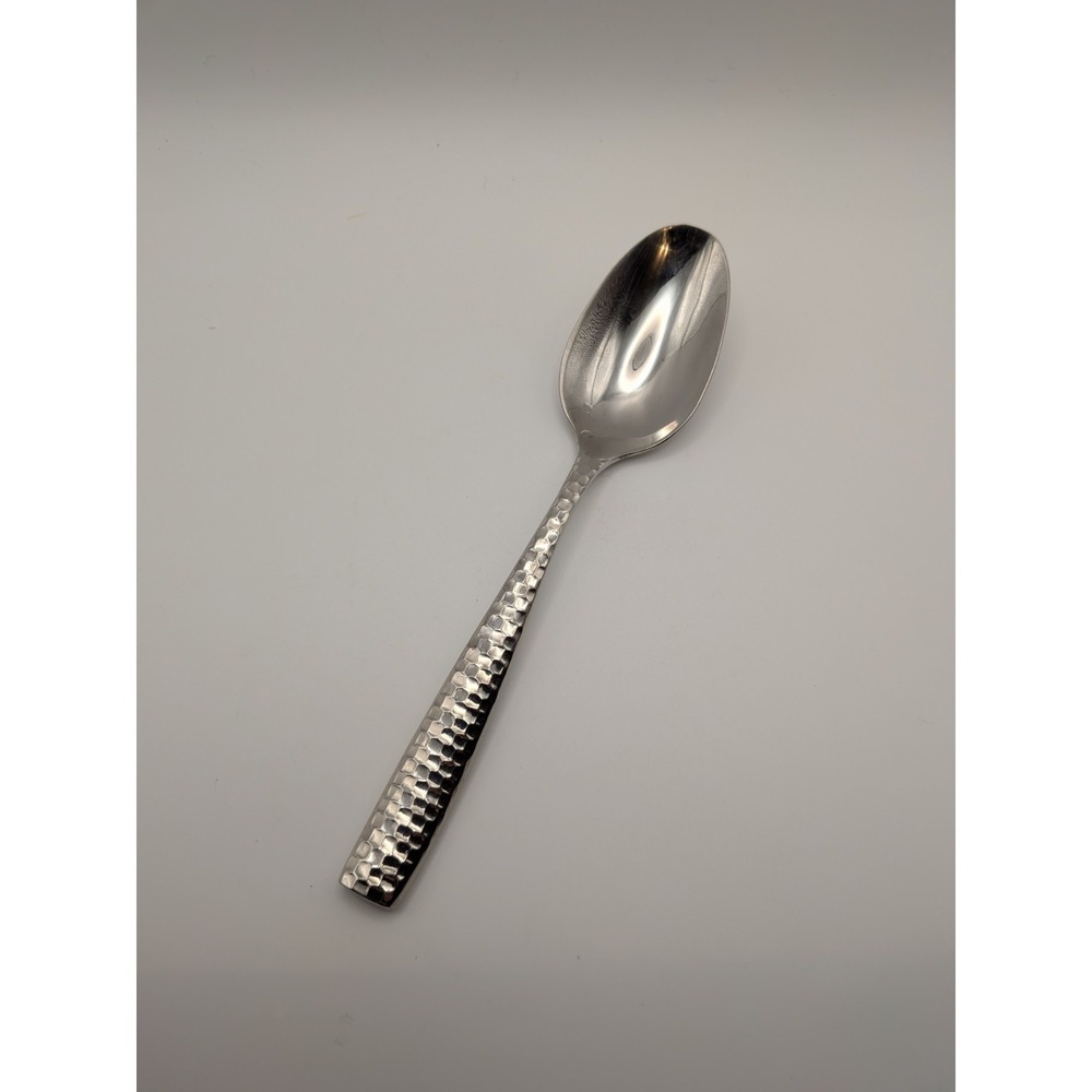 Fortessa Lucca Faceted 7.25" Oval Soup Spoon 18/10 Stainless Hammered Handle